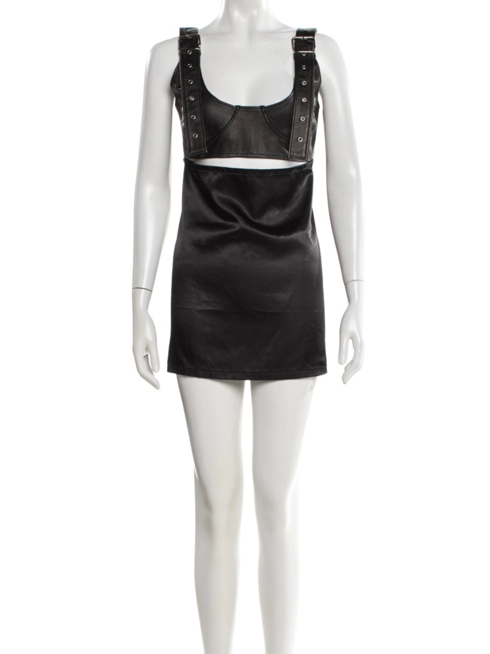 Guizio black Leatherette Mini Dress with Strap Detail